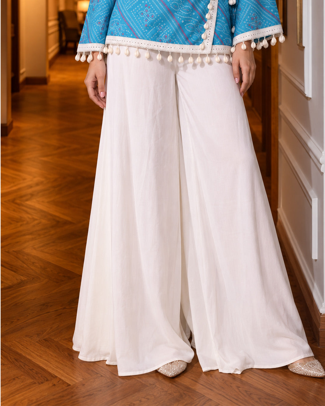 Kiara, Bandhani, Indo-Western sharara set(BLUE)