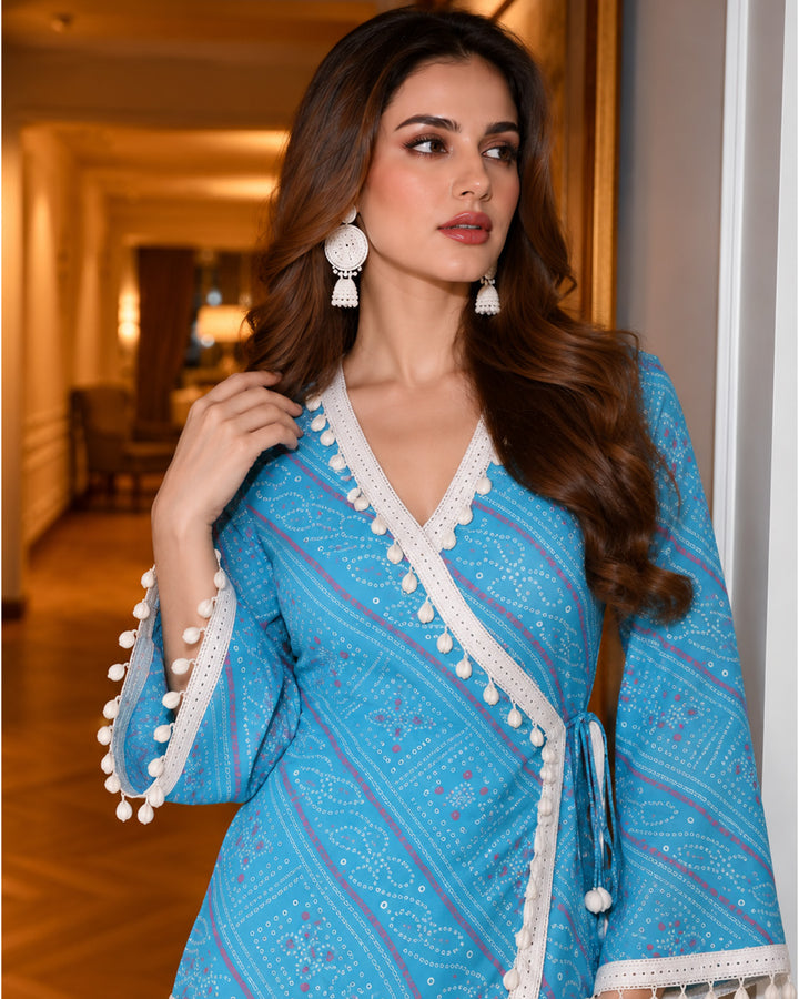 Kiara, Bandhani, Indo-Western sharara set(BLUE)