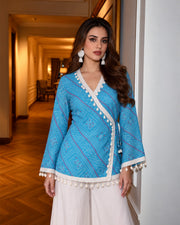 Kiara, Bandhani, Indo-Western sharara set(BLUE)