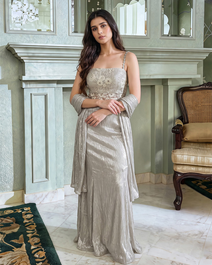 Leia Champagne Gold Shimmer Lehenga Set