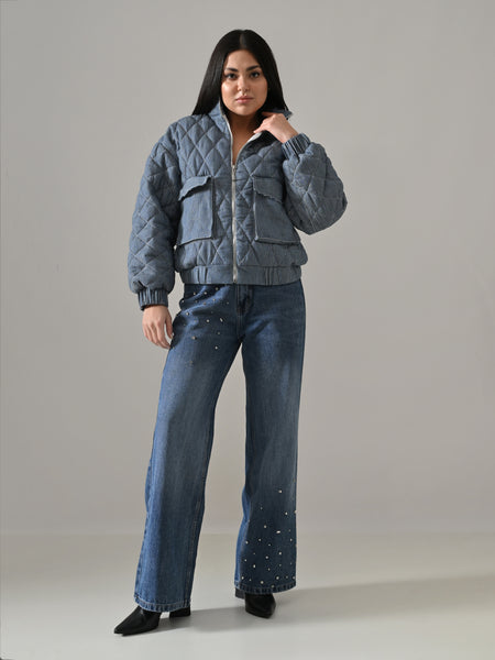 MALIA STRIPES PUFFER JACKET (DENIM BLUE)