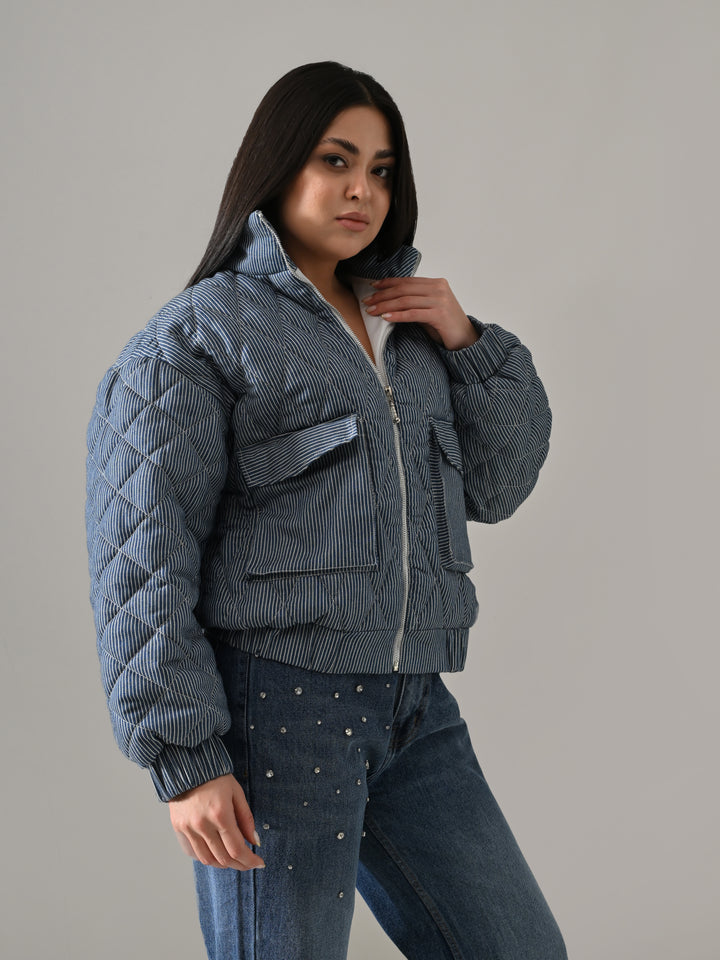MALIA STRIPES PUFFER JACKET (DENIM BLUE)
