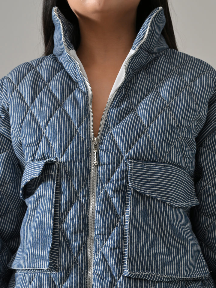 MALIA STRIPES PUFFER JACKET (DENIM BLUE)