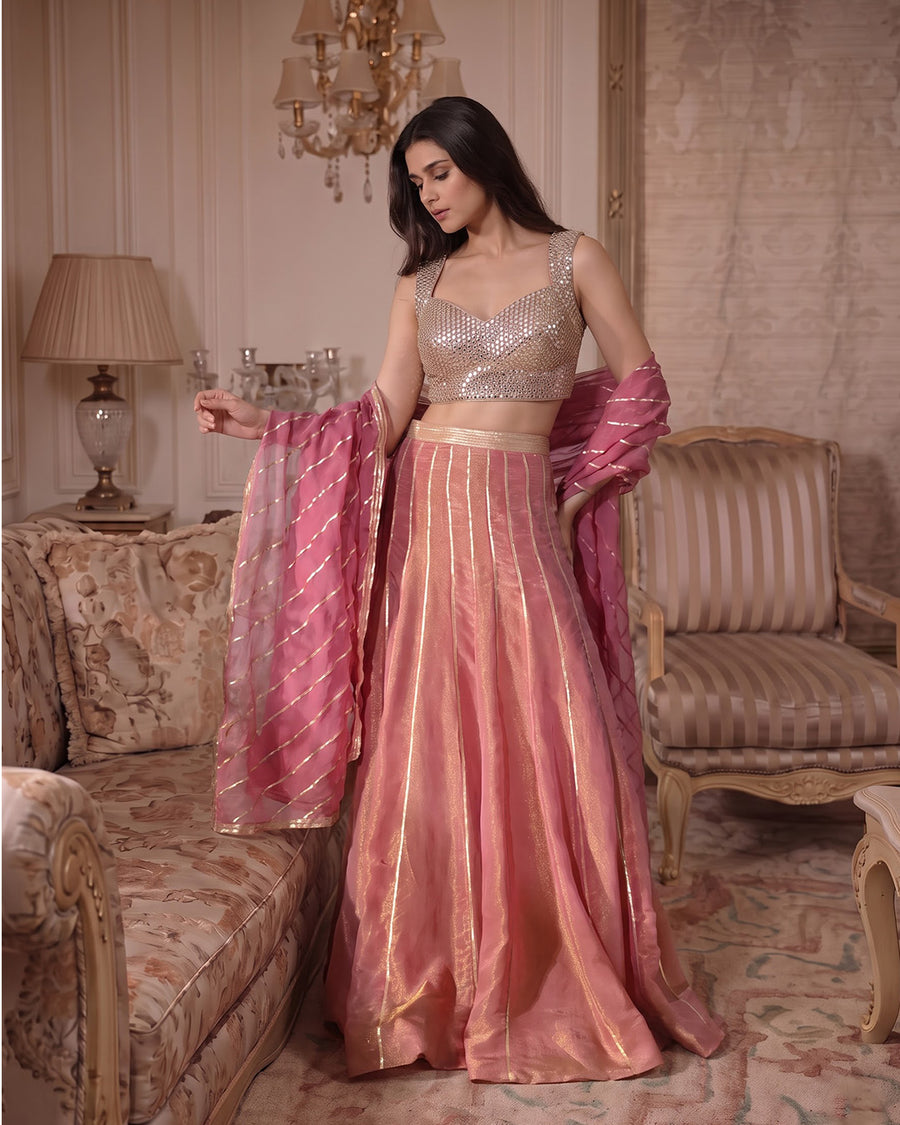 Nafre Shimmer Lehenga Set (Pink)
