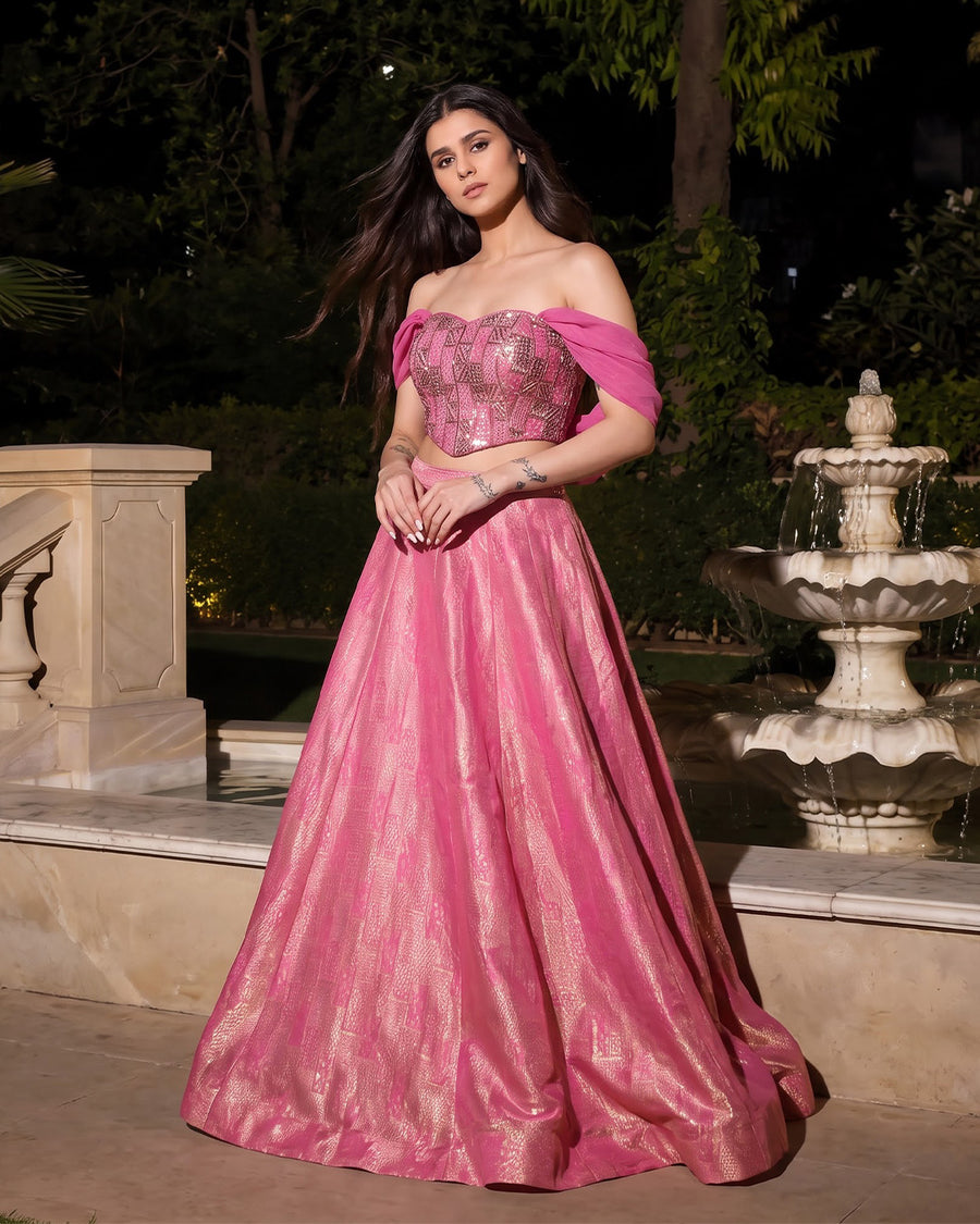 Naylina Pink Brocade Lehenga Set