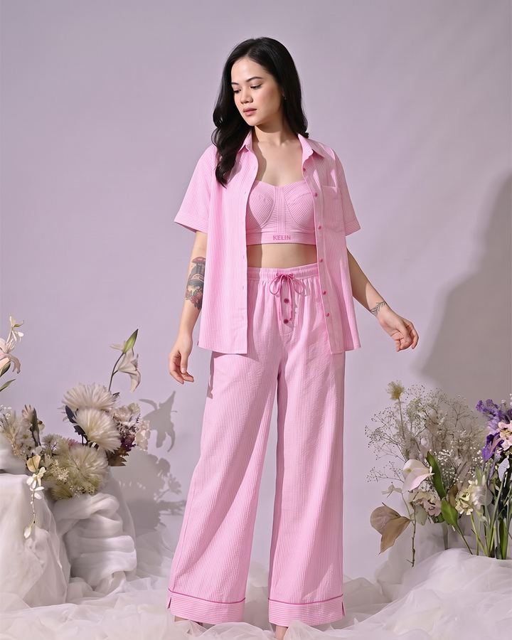 Sweet Peony Pink Striped Cotton Co-Ord Set