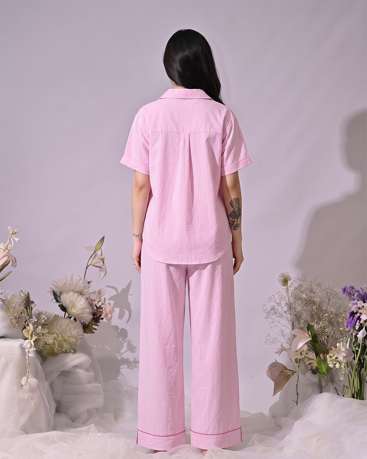 Sweet Peony Pink Striped Cotton Co-Ord Set