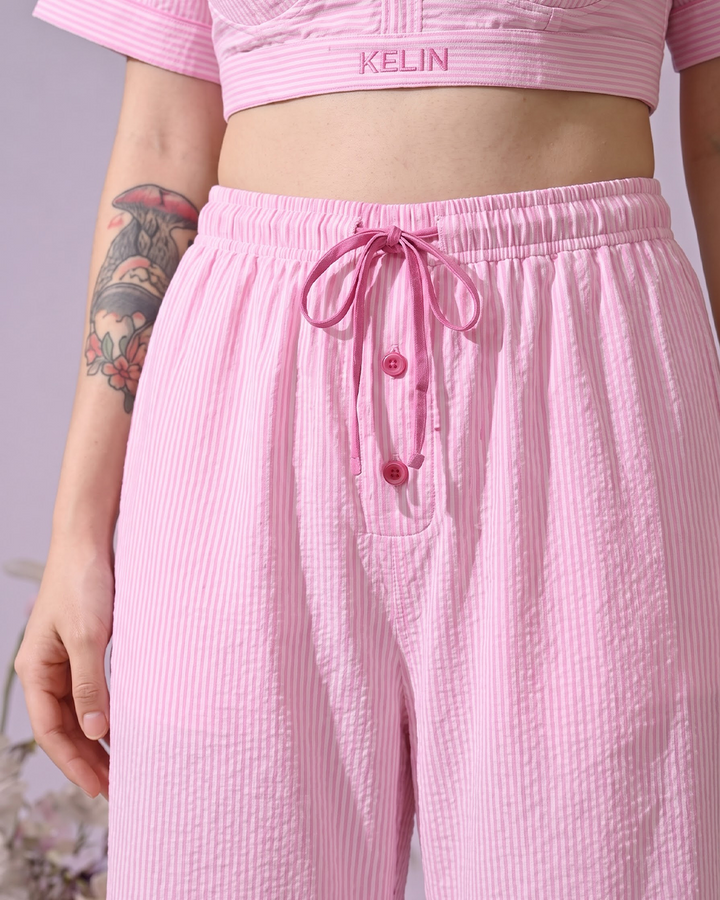 Sweet Peony Pink Striped Cotton Co-Ord Set