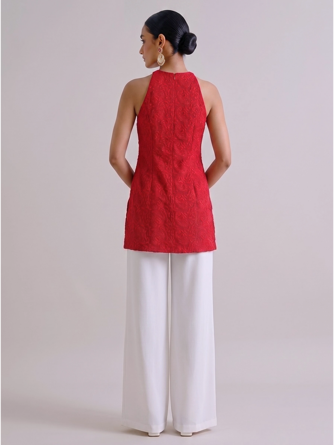 Anahi Chikankari Embroidery Co-ord Set (Red)