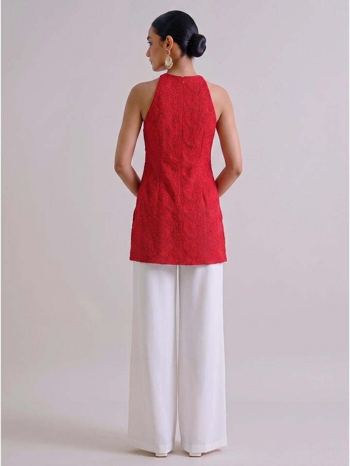 Anahi Chikankari Embroidery Co-ord Set (Red)