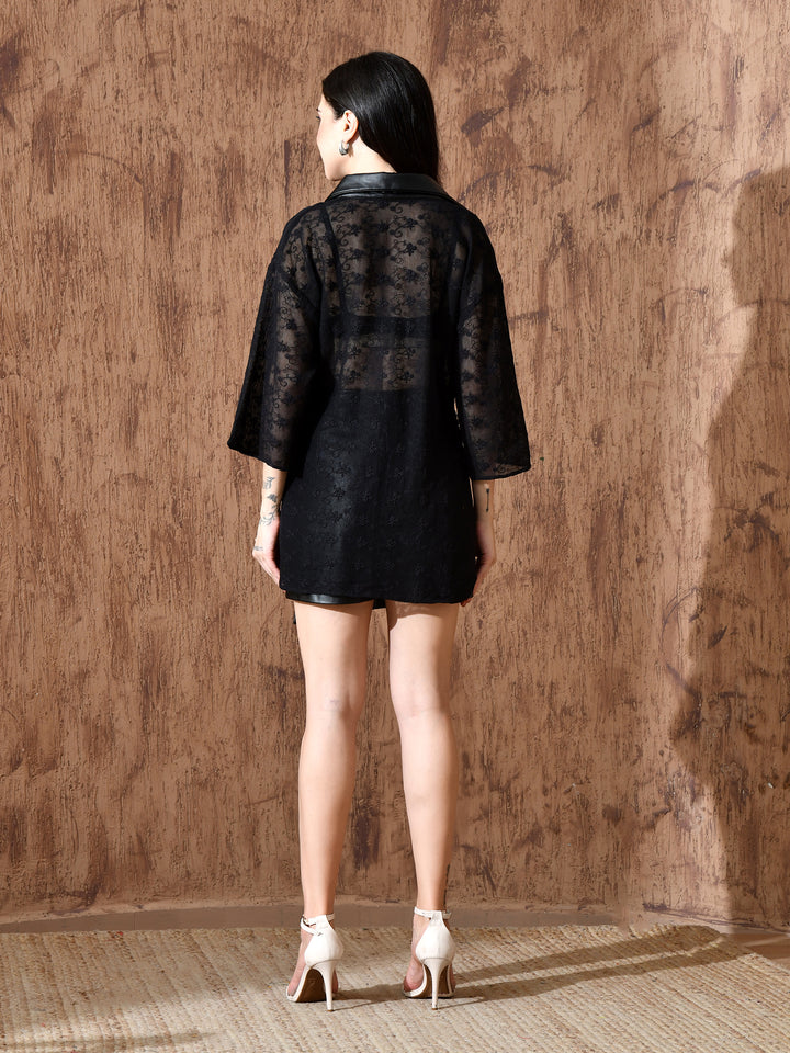 Raven Cotton Net Oversized Shirt (Black)