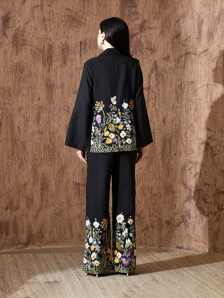 Rosalie Embroidered Banana Crepe Co-ord Set (Black)