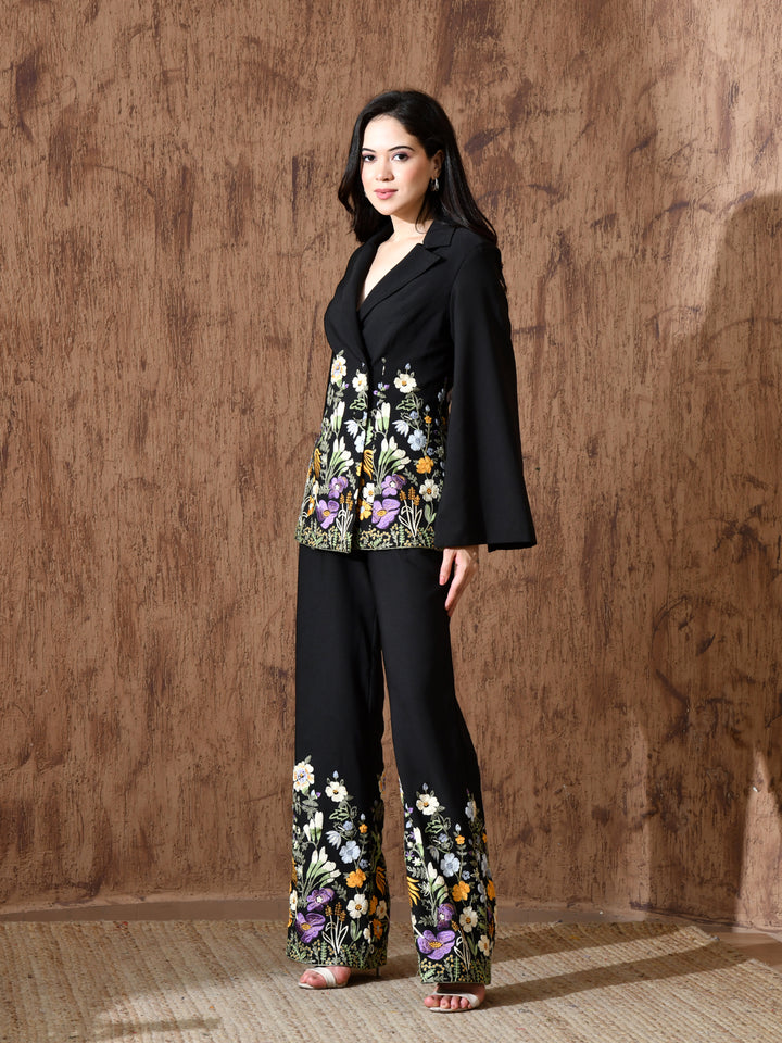 Rosalie Embroidered Banana Crepe Co-ord Set (Black)