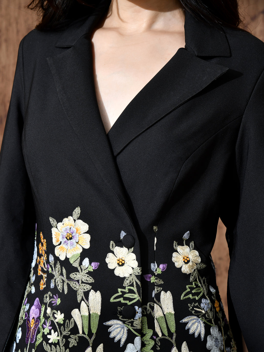 Rosalie Embroidered Banana Crepe Co-ord Set (Black)