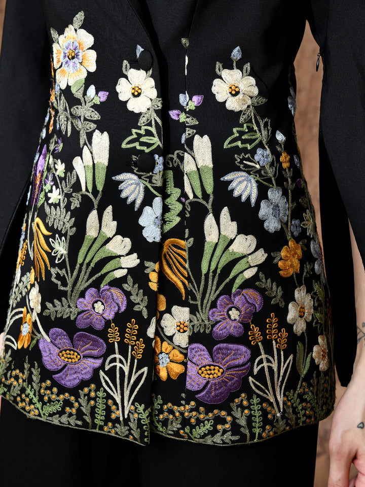 Rosalie Embroidered Banana Crepe Co-ord Set (Black)