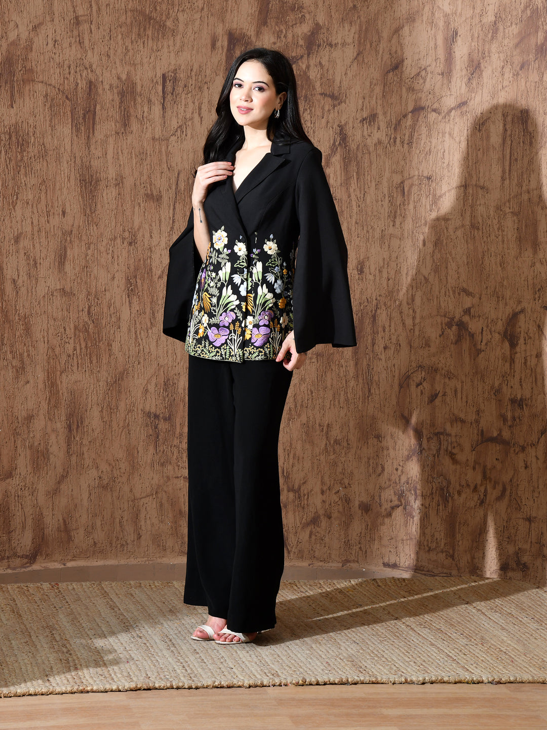 Rosalie Embroidered Banana Crepe Co-ord Set (Black)