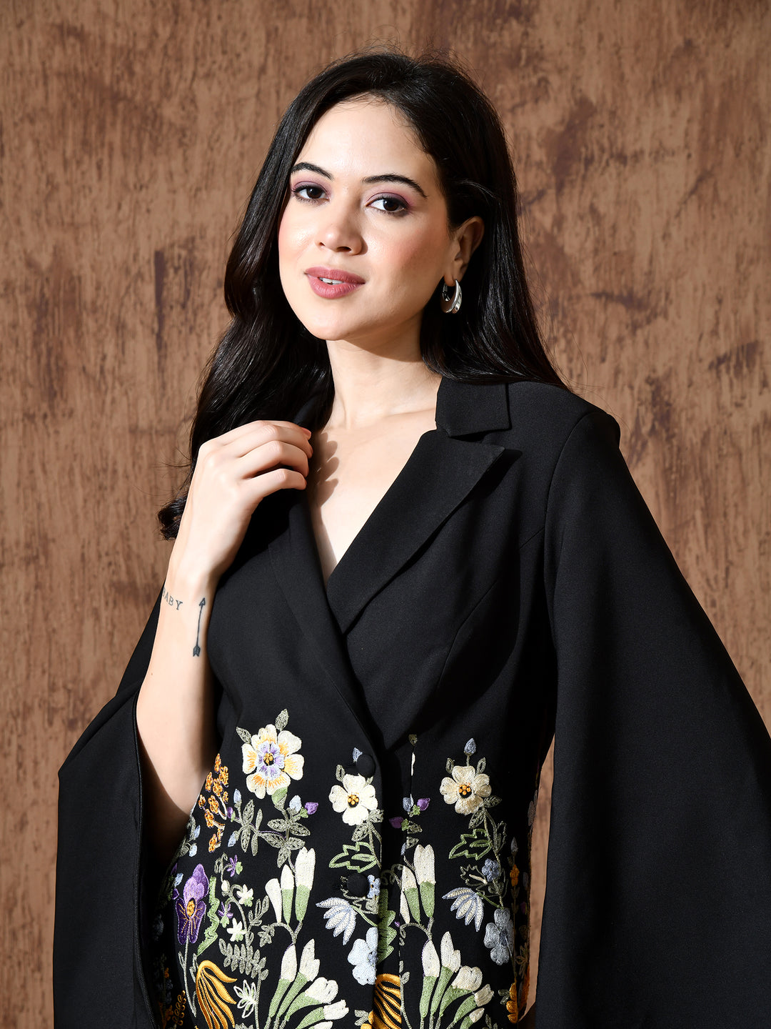 Rosalie Embroidered Banana Crepe Co-ord Set (Black)