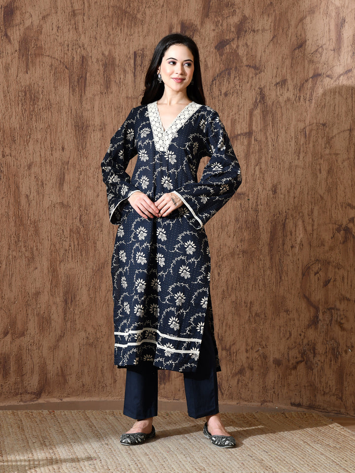 Rumi cambric kurta set in (Dark Blue)
