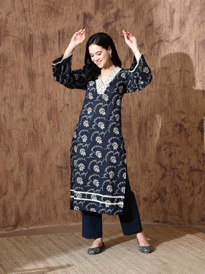 Rumi cambric kurta set in (Dark Blue)