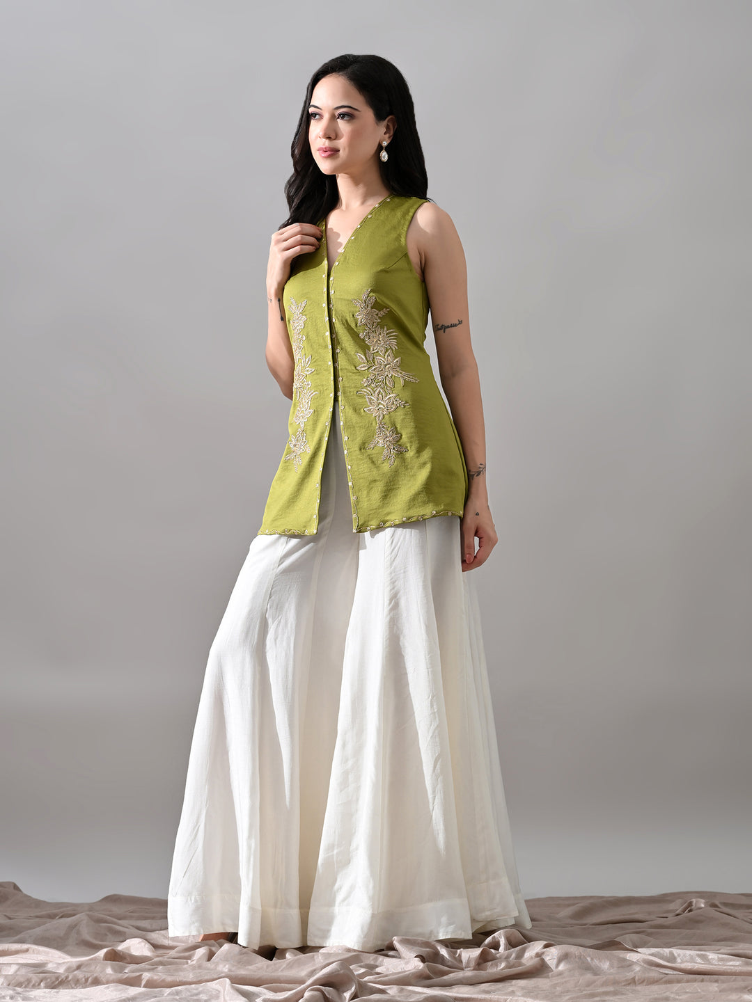 Sayashi Suede Sharara Set (Lime)