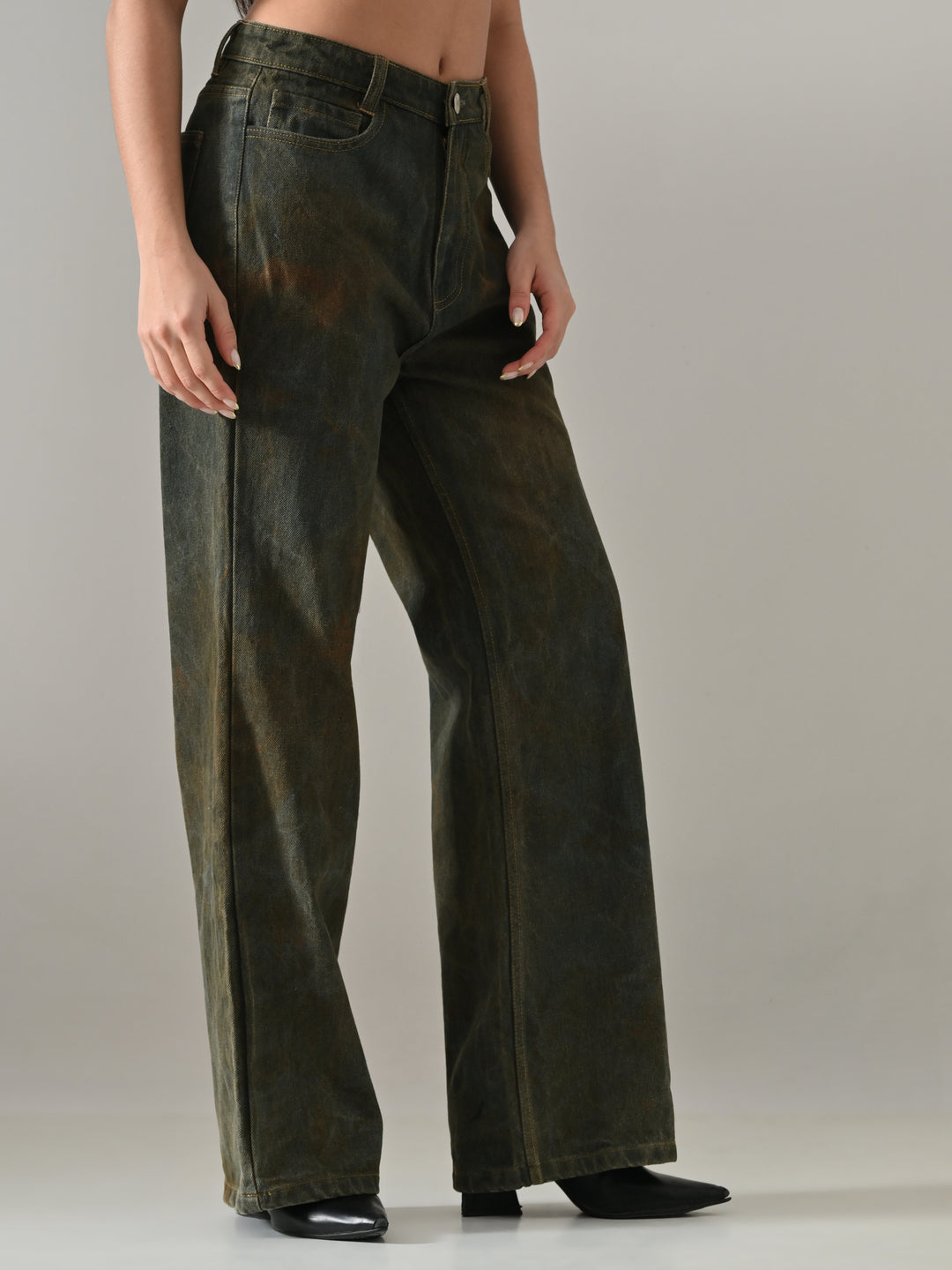 STONE WASH DENIM PANTS (GREEN)
