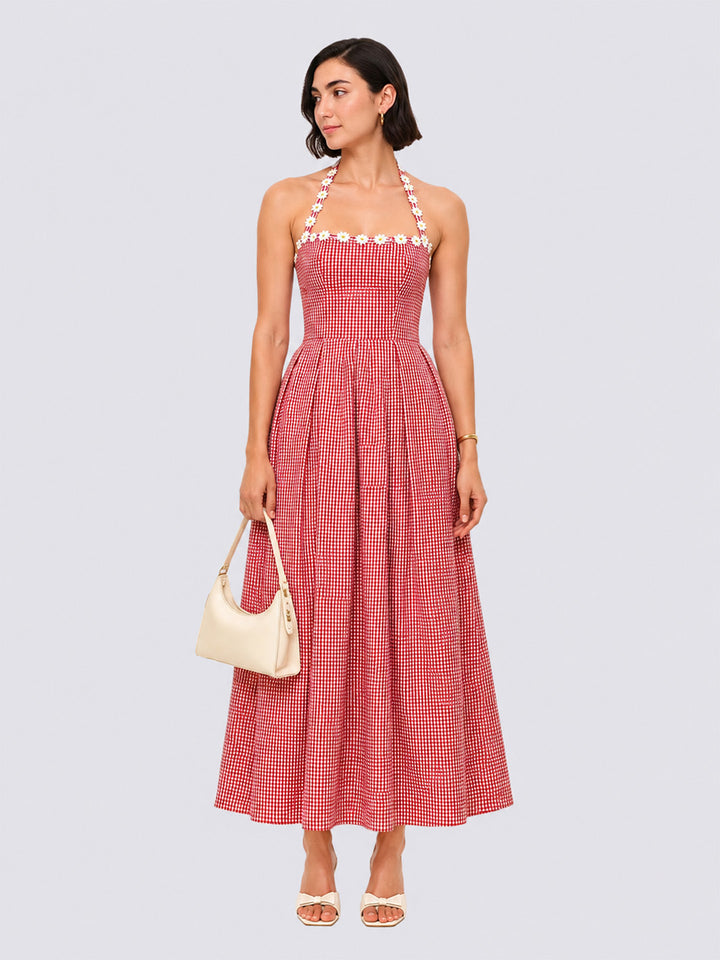 TESSA Red Gingham Midi Dress