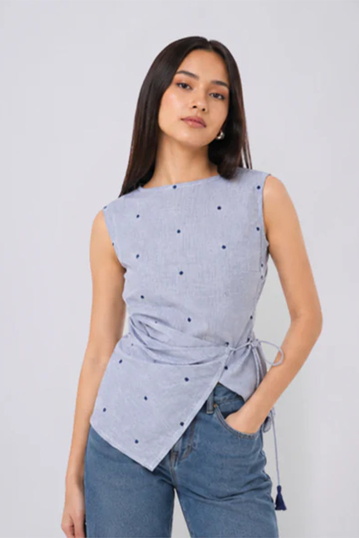 Selah Polka Dot Cotton Blend Top (Blue)