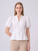 Ilha Ruffle Puff Sleeve Cotton Top (White)