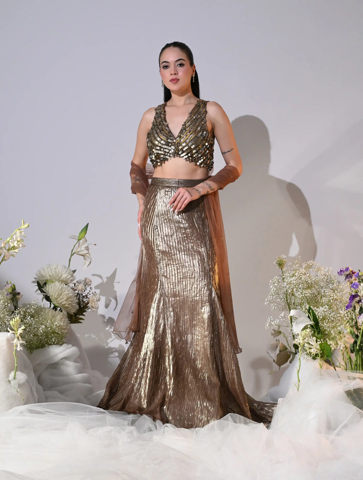 Alivent Metallic Bronze Shimmer Lehenga Set