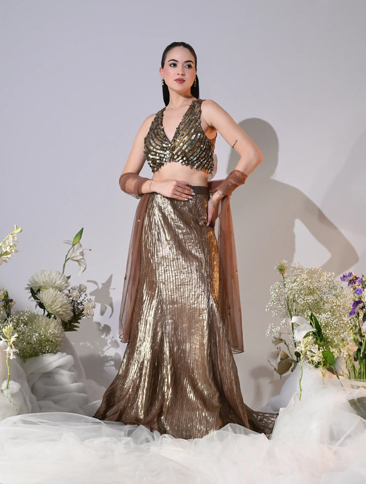 Alivent Metallic Bronze Shimmer Lehenga Set