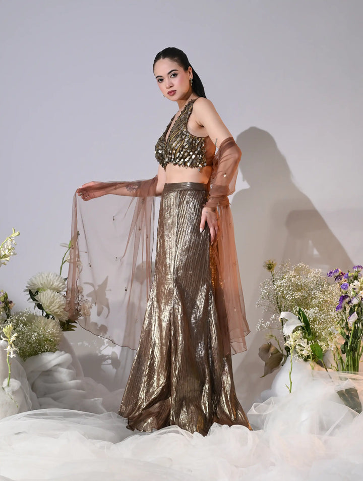 Alivent Metallic Bronze Shimmer Lehenga Set