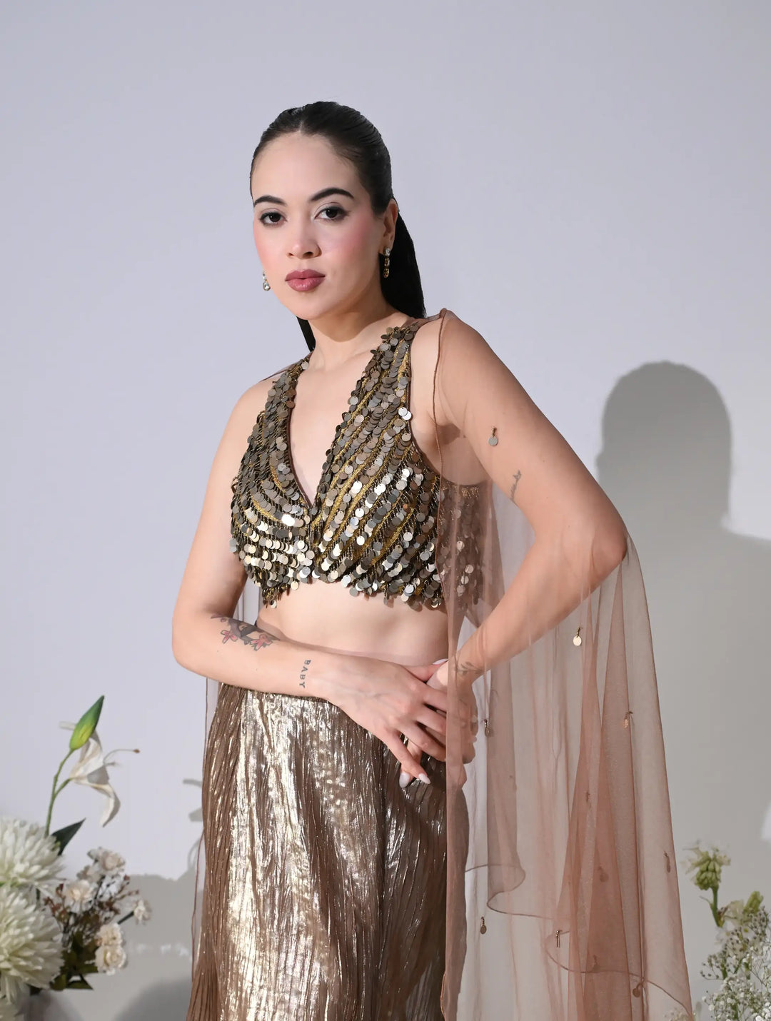 Alivent Metallic Bronze Shimmer Lehenga Set
