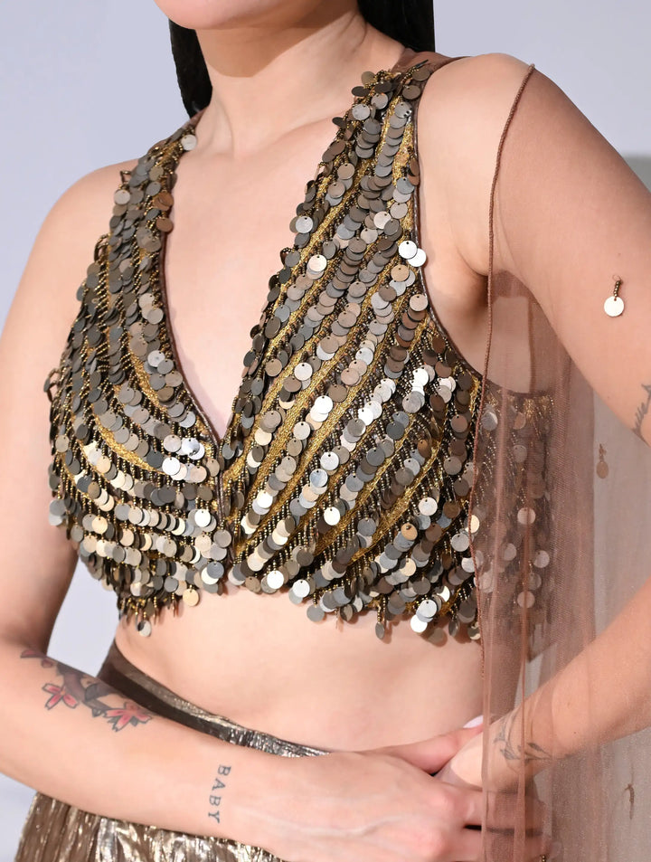 Alivent Metallic Bronze Shimmer Lehenga Set