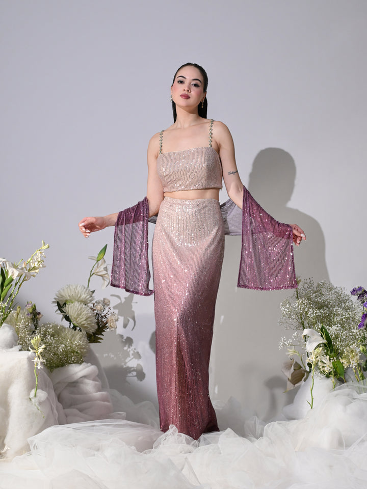 Lyana Shimmer Ombre Skirt Set (Purple)