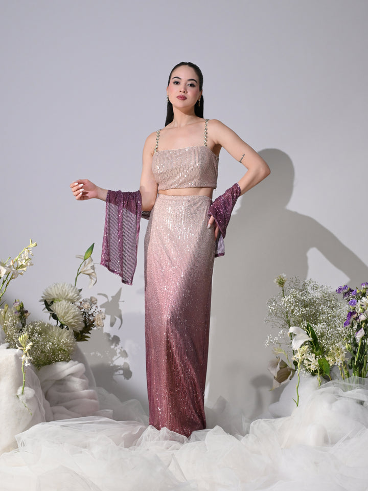 Lyana Shimmer Ombre Skirt Set (Purple)