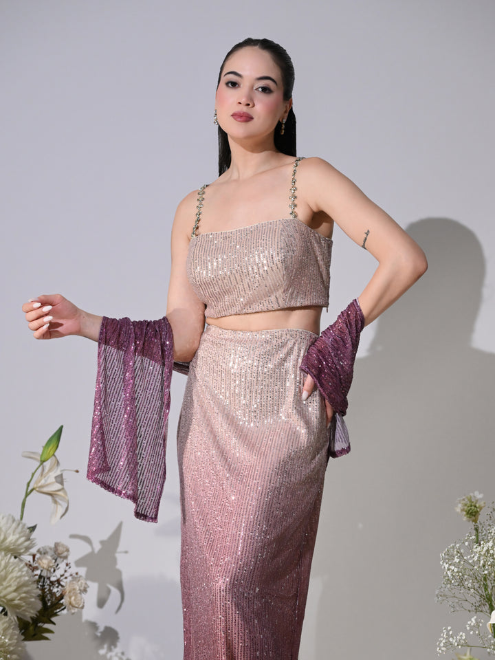 Lyana Shimmer Ombre Skirt Set (Purple)
