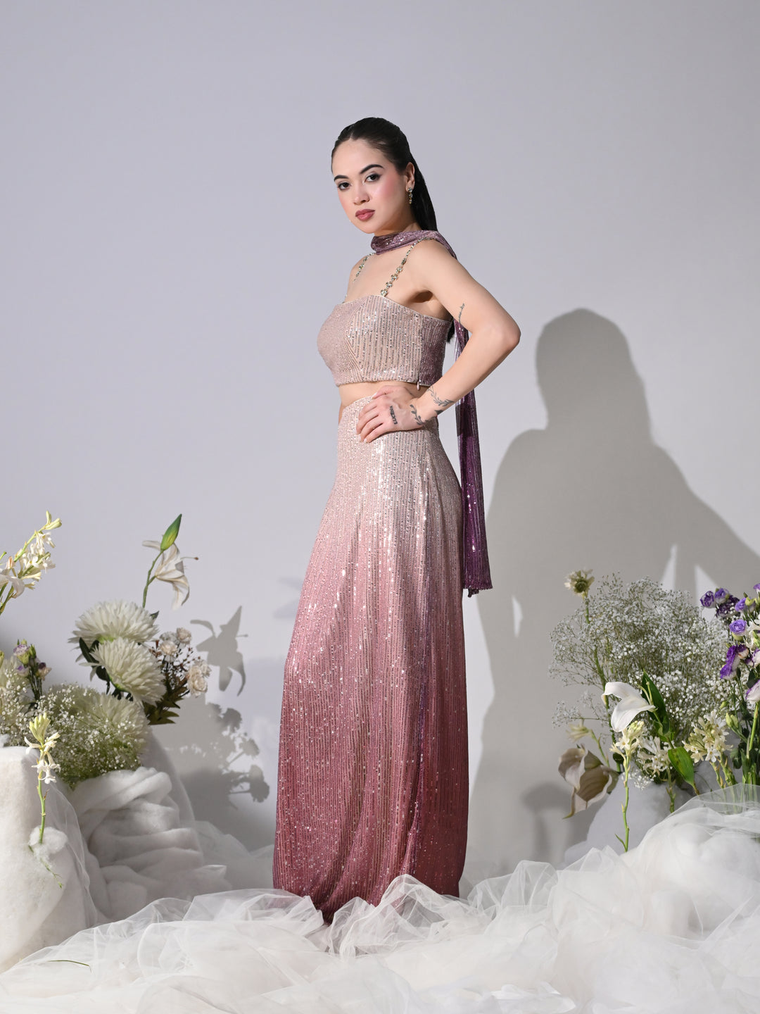 Lyana Shimmer Ombre Skirt Set (Purple)