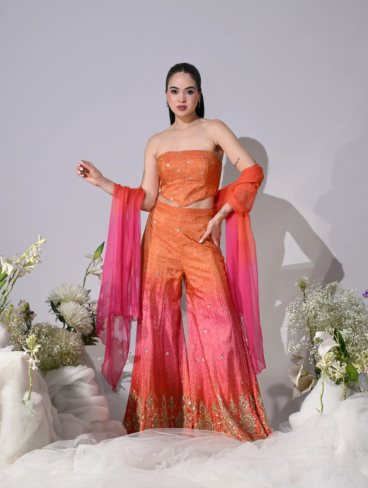 Reyna Pink &amp; Orange Ombre Lehenga Set