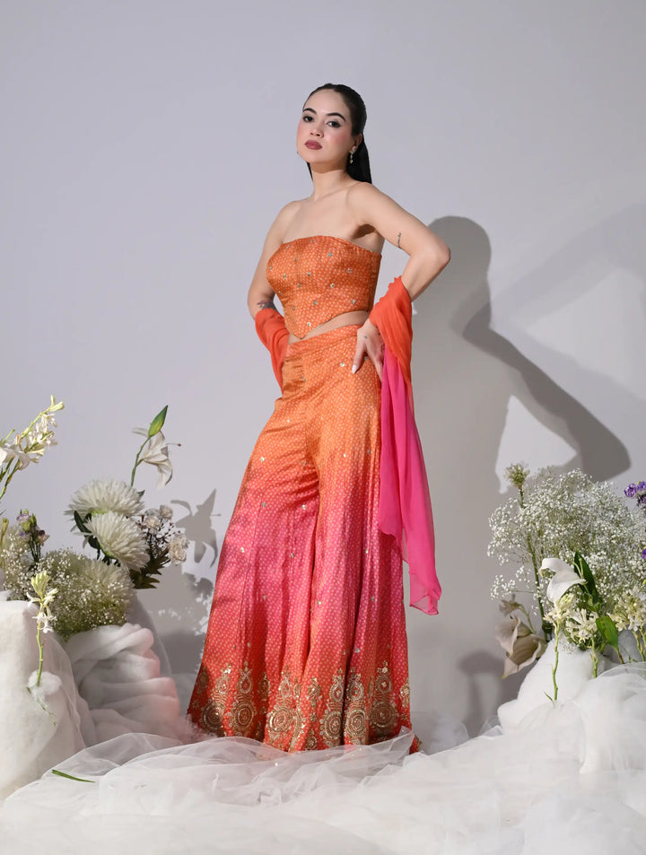 Reyna Pink &amp; Orange Ombre Lehenga Set