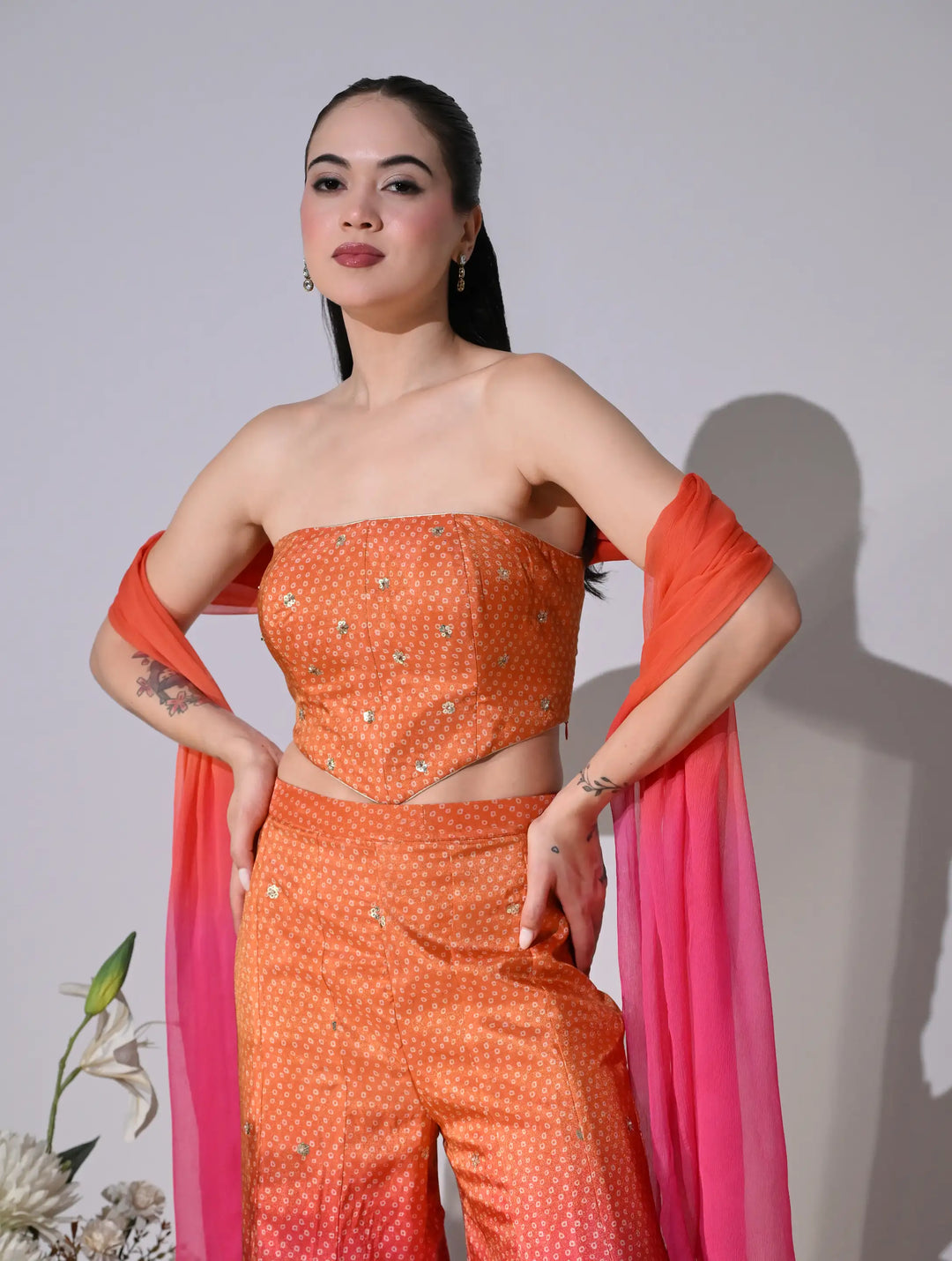 Reyna Pink &amp; Orange Ombre Lehenga Set