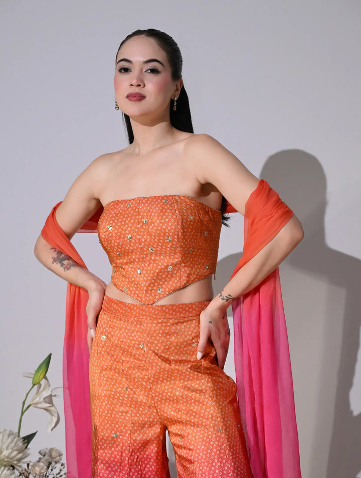 Reyna Pink &amp; Orange Ombre Lehenga Set