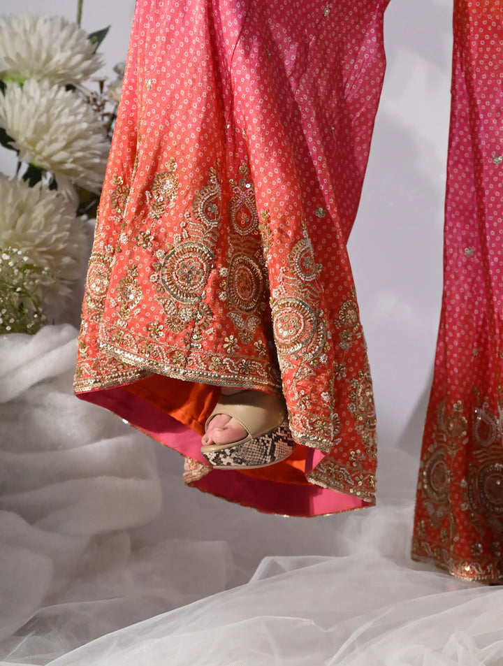 Reyna Pink &amp; Orange Ombre Lehenga Set