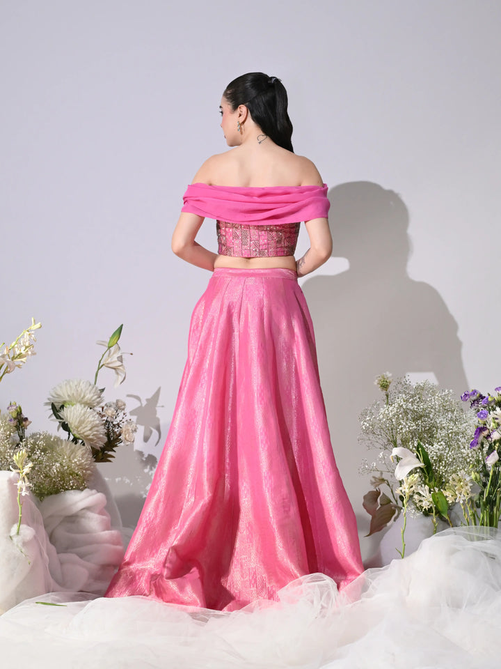 Naylina Pink Brocade Lehenga Set