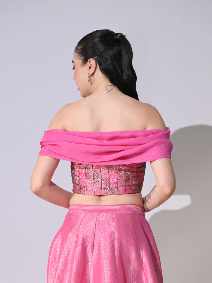 Naylina Pink Brocade Lehenga Set