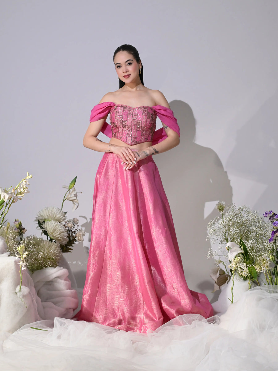 Naylina Pink Brocade Lehenga Set