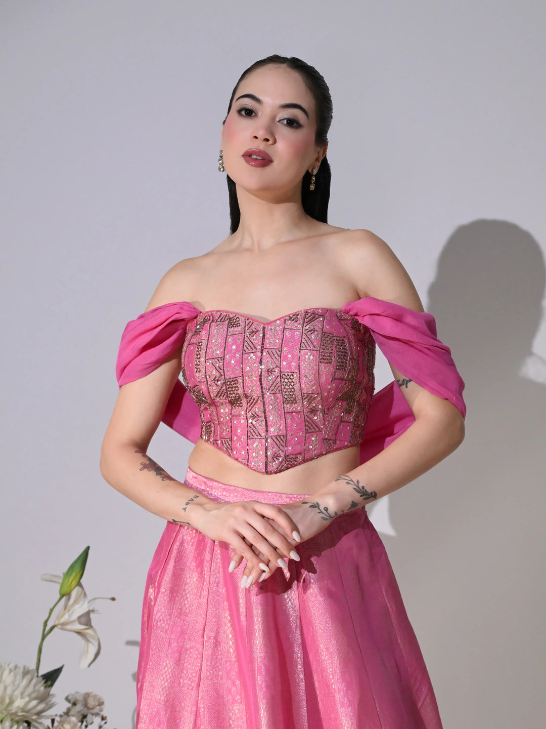 Naylina Pink Brocade Lehenga Set