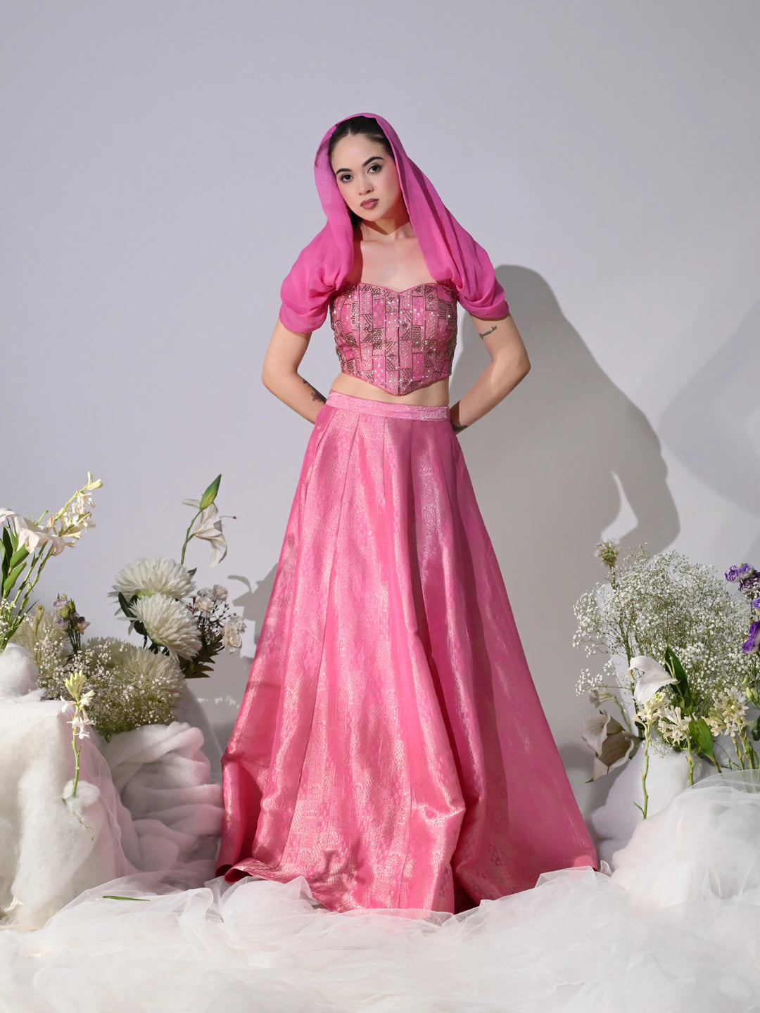 Naylina Pink Brocade Lehenga Set