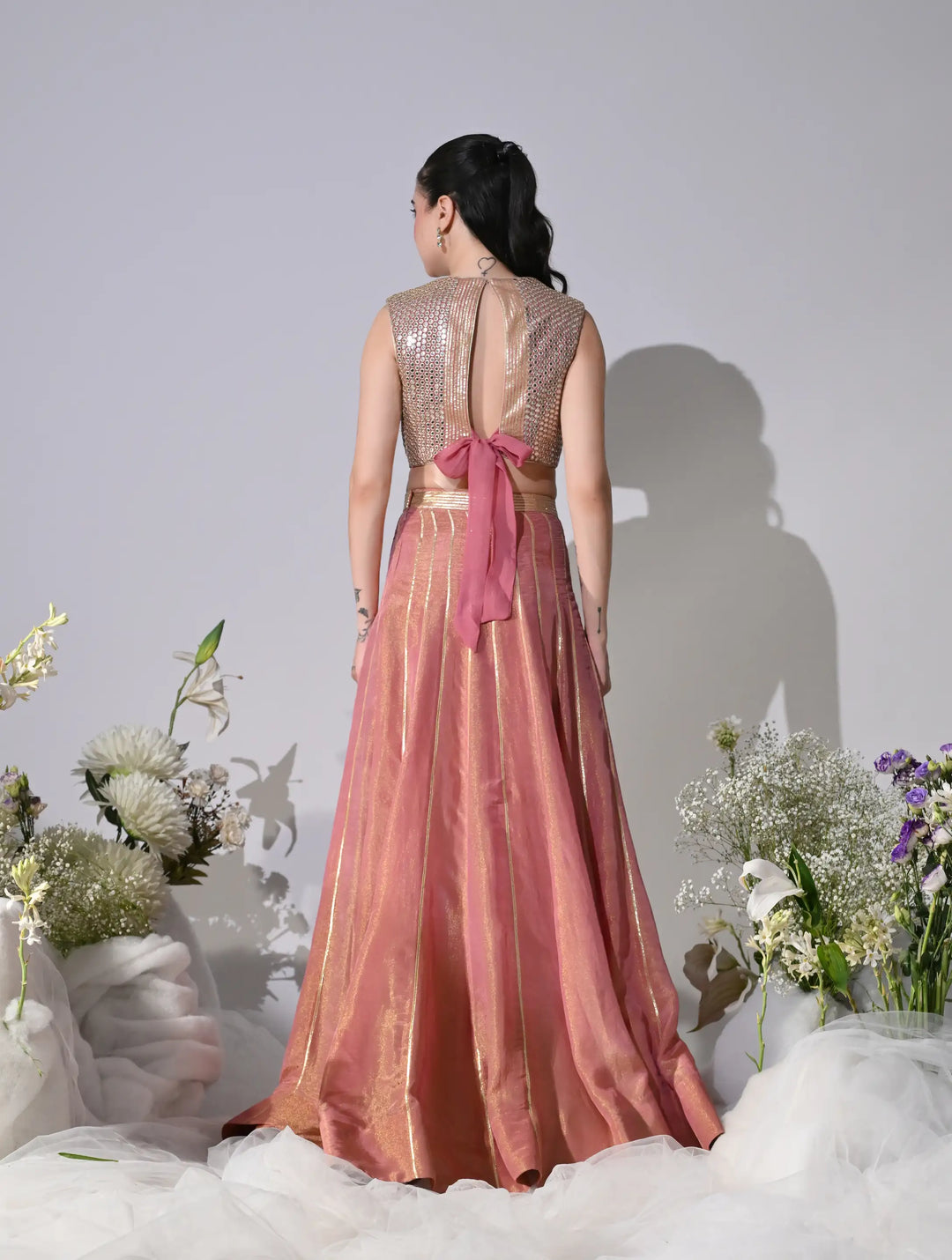 Nafre Shimmer Lehenga Set (Pink)