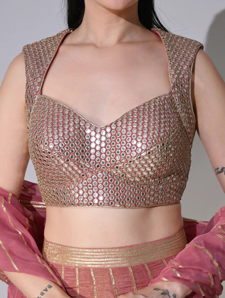 Nafre Shimmer Lehenga Set (Pink)
