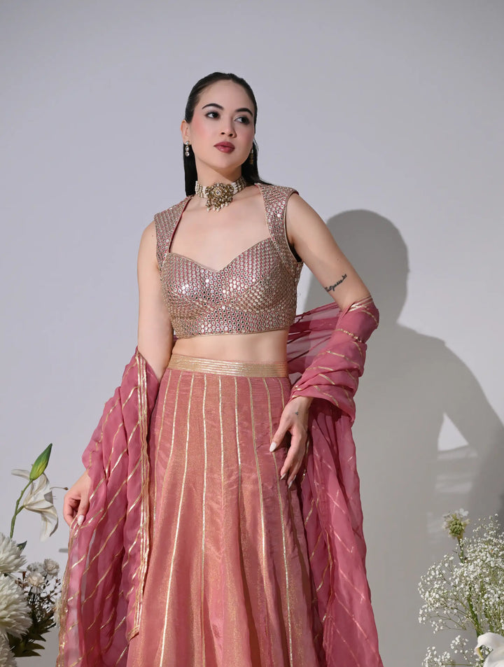 Nafre Shimmer Lehenga Set (Pink)